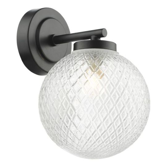 Dar Wayne Bathroom Wall Light Matt Black Glass IP44