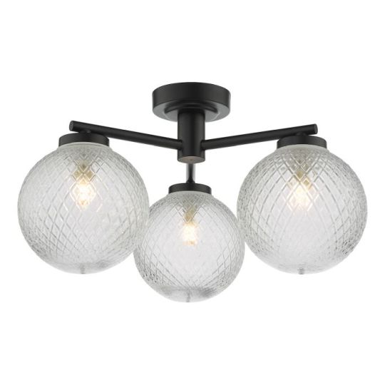 Dar Wayne Bathroom 3 Light Semi Flush Matt Black Glass IP44