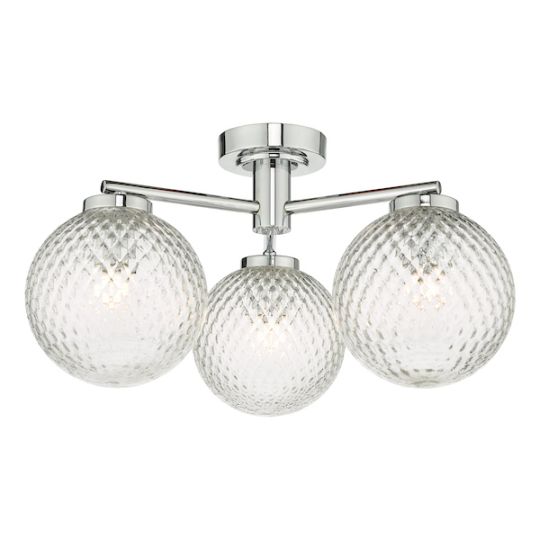 Dar Wayne Bathroom 3 Light Semi Flush Polished Chrome Glass IP44