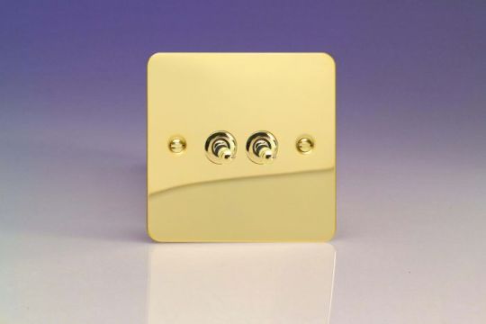 Varilight Polished Brass 2-Gang 10A 1- or 2-Way Toggle Switch