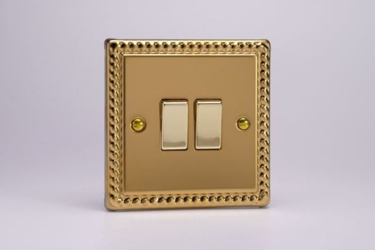 VARILIGHT Lighting - 2 GANG (DOUBLE), 1 OR 2 WAY 10 AMP SWITCH GEORGIAN POLISHED BRASS - XG2D