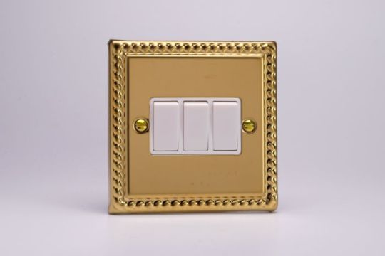 Varilight Georgian Brass 3-Gang 10A 1- or 2-Way Rocker Switch