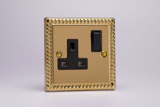 Varilight Georgian Brass 1-Gang 13A Double Pole Switched Socket 