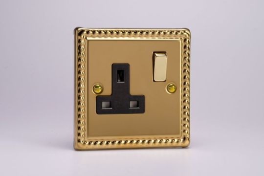 Varilight Georgian Brass 1-Gang 13A Double Pole Switched Socket