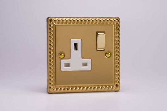 Varilight Georgian Brass 1-Gang 13A Double Pole Switched Socket