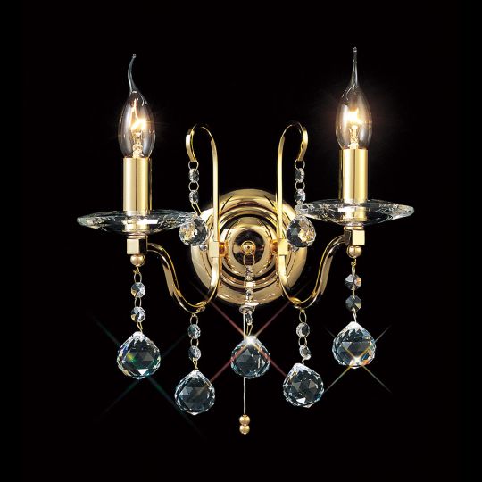 Diyas Lighting - Bianco Crystal Switched Wall 2 Light Gold Plated Finish - IL30212