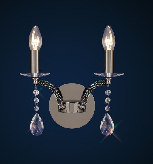 Diyas Lighting - Fiore Switched Wall 2 Light Black Chrome/Crystal - IL30362