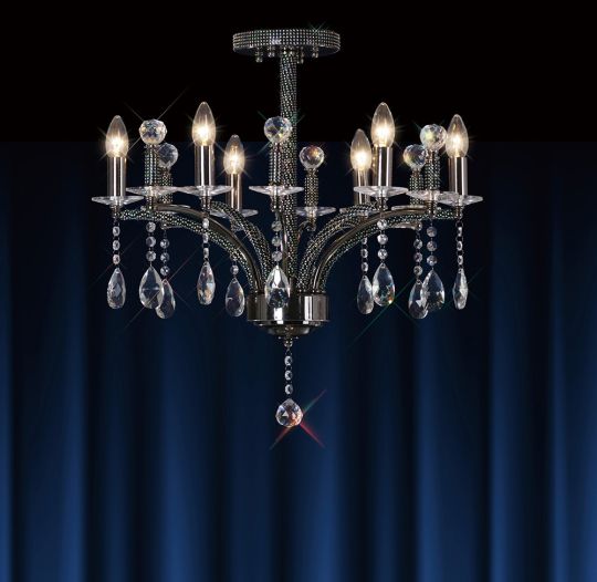 Diyas IL30366 Fiore Pendant 6 Light Black Chrome/Crystal