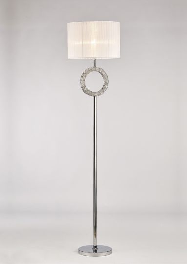 Diyas IL31535 Florence Round Floor Lamp With White Shade 1 Light Polished Chrome/Crystal