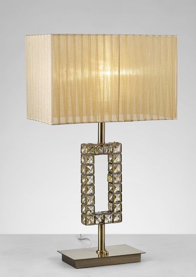 Diyas IL31722 Florence Rectangle Table Lamp With Soft Bronze Shade 1 Light Antique Brass/Crystal