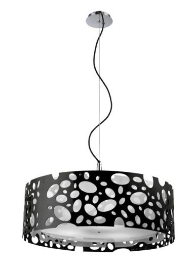 Mantra Lupin Pendant 4 Light E27 Gloss Black/White Acrylic/Polished Chrome CFL Lamps INCLUDED