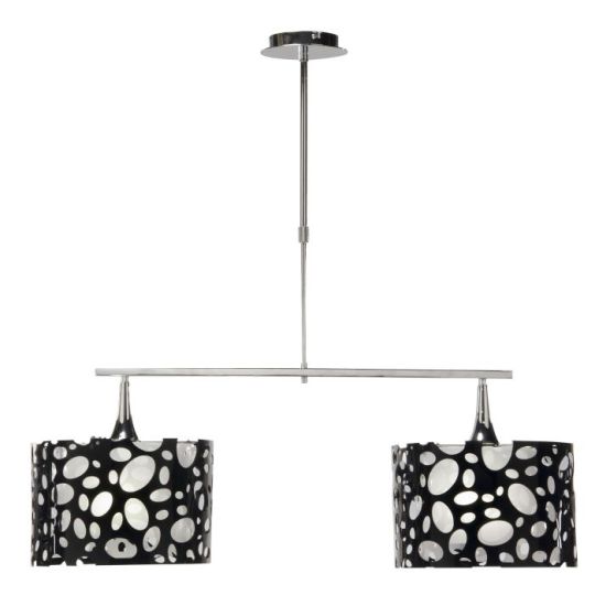 Mantra Lupin Linear Pendant 2 Light E27 Gloss Black White Acrylic Polished Chrome CFL Lamps INCLUDED