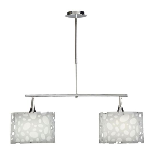 Mantra Lupin Linear Pendant 2 Light E27 Line Large Gloss White White Acrylic Polished Chrome CFL Lamps INCLUDED