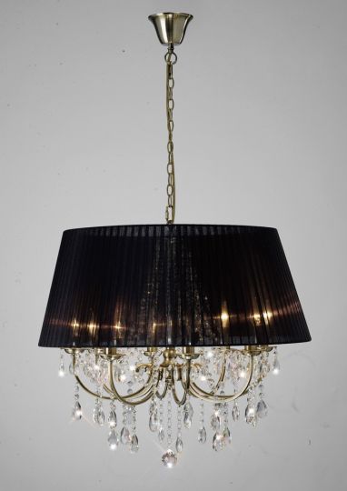 Diyas IL30057 Olivia Pendant With Black Shade 8 Light Antique Brass/Crystal