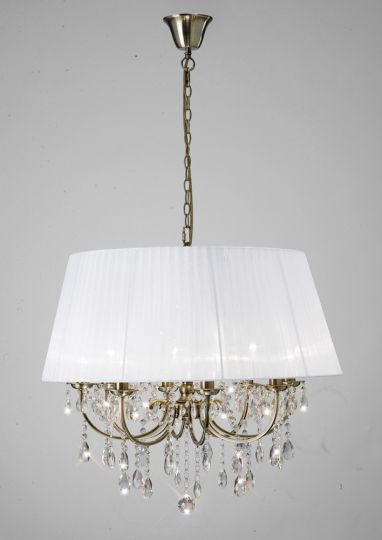 Diyas IL30057 Olivia Pendant With White Shade 8 Light Antique Brass/Crystal