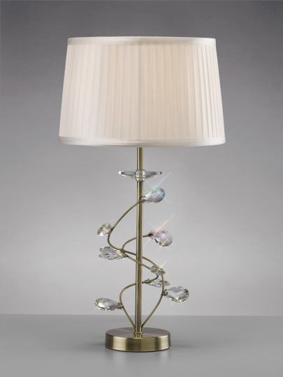 Diyas IL31220/WH Willow Table Lamp With White Shade 1 Light Antique Brass/Crystal