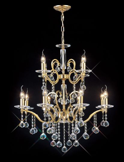 Diyas IL30228+4 Zinta Pendant 2 Tier 12 Light French Gold/Crystal (ITEM REQUIRES ASSEMBLY)